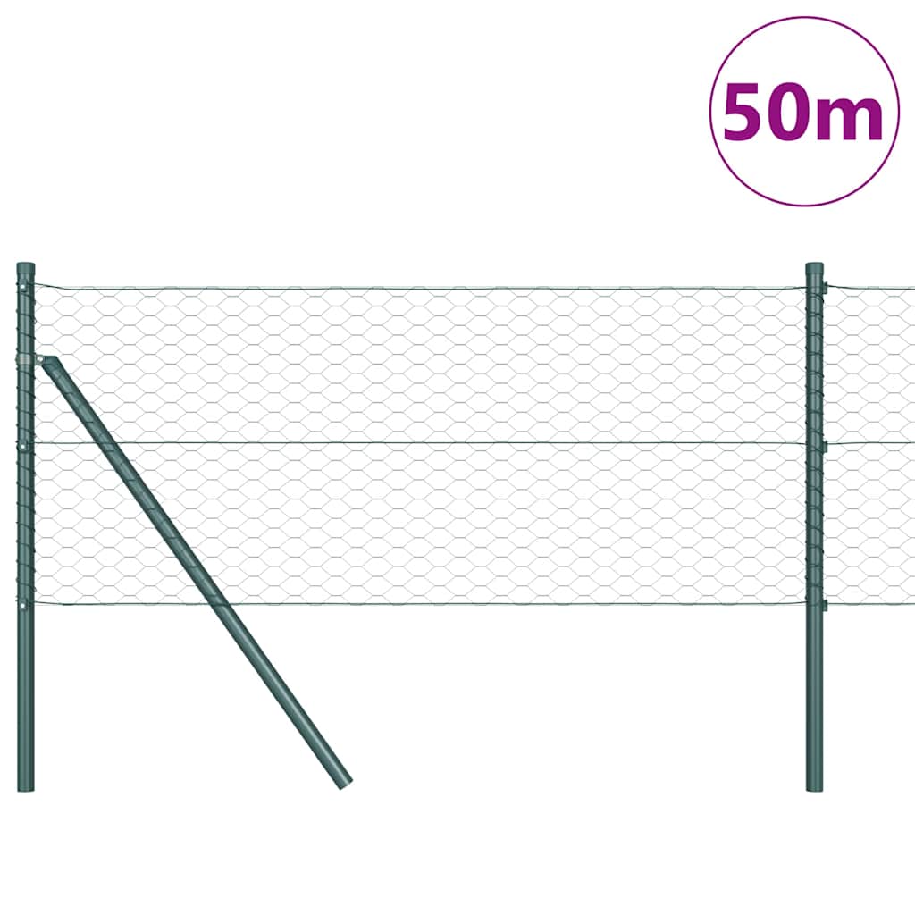 Fence with Posts Green 0.6 x 50 m PVC-coated steel