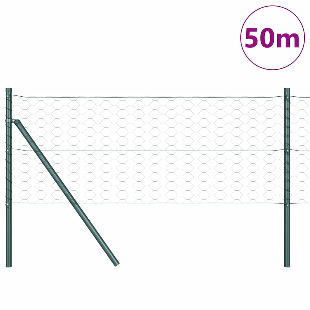 Fence with Posts Green 0.6 x 50 m PVC-coated steel