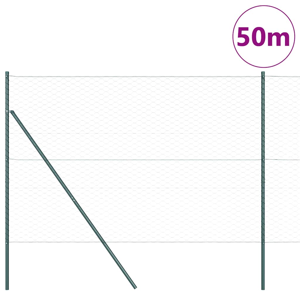 Fence with Posts Green 1.5 x 50 m PVC-coated steel