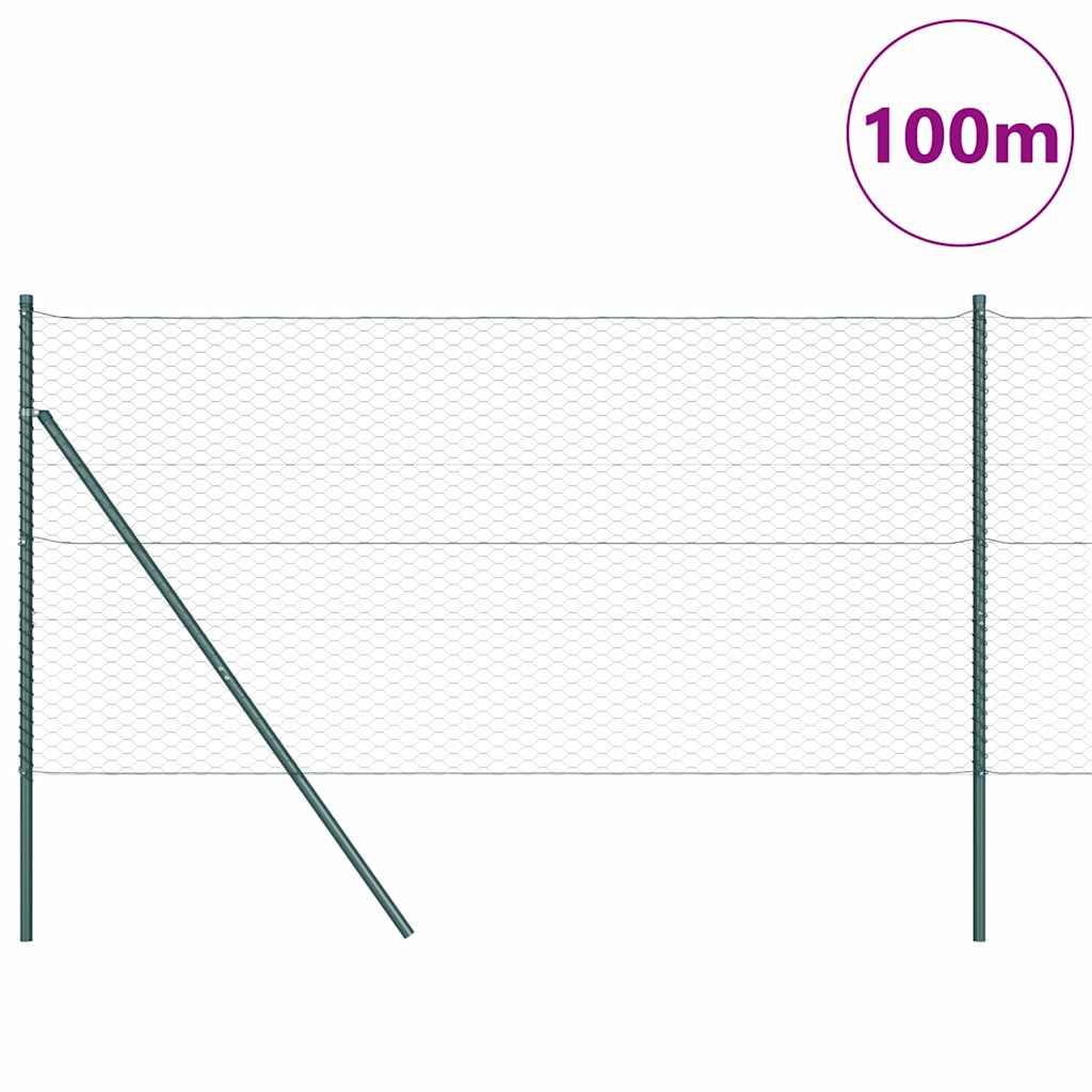 Fence with Posts Green 1 x 100 m PVC-coated steel