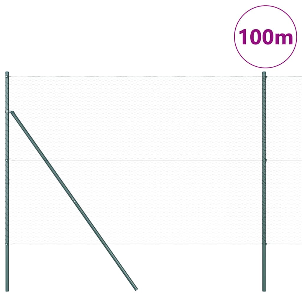 Fence with Posts Green 1.6 x 100 m PVC-coated steel