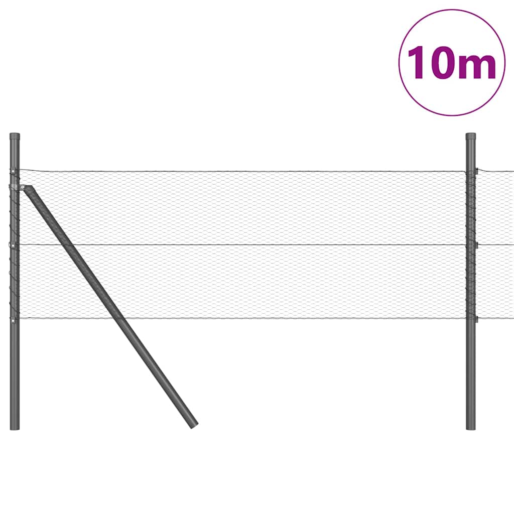 Fence with Posts Grey 0.4 x 10 m PVC-coated steel
