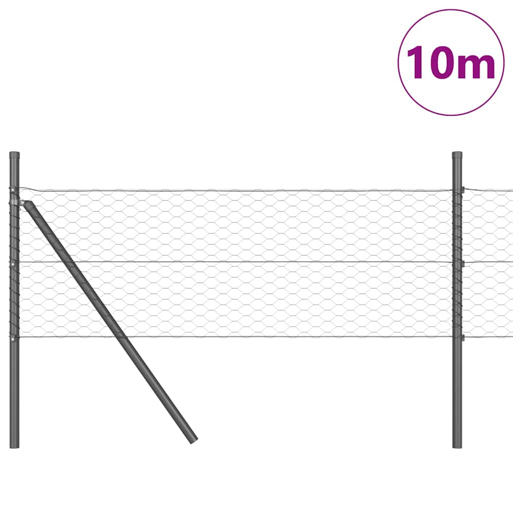 Fence with Posts Grey 0.5 x 10 m PVC-coated steel