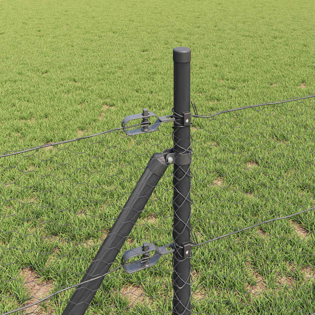Fence with Posts Grey 0.8 x 10 m PVC-coated steel