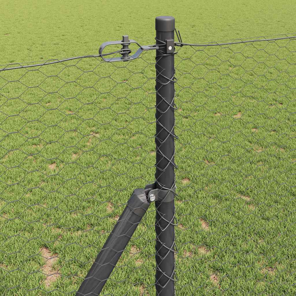 Fence with Posts Grey 1 x 10 m PVC-coated steel