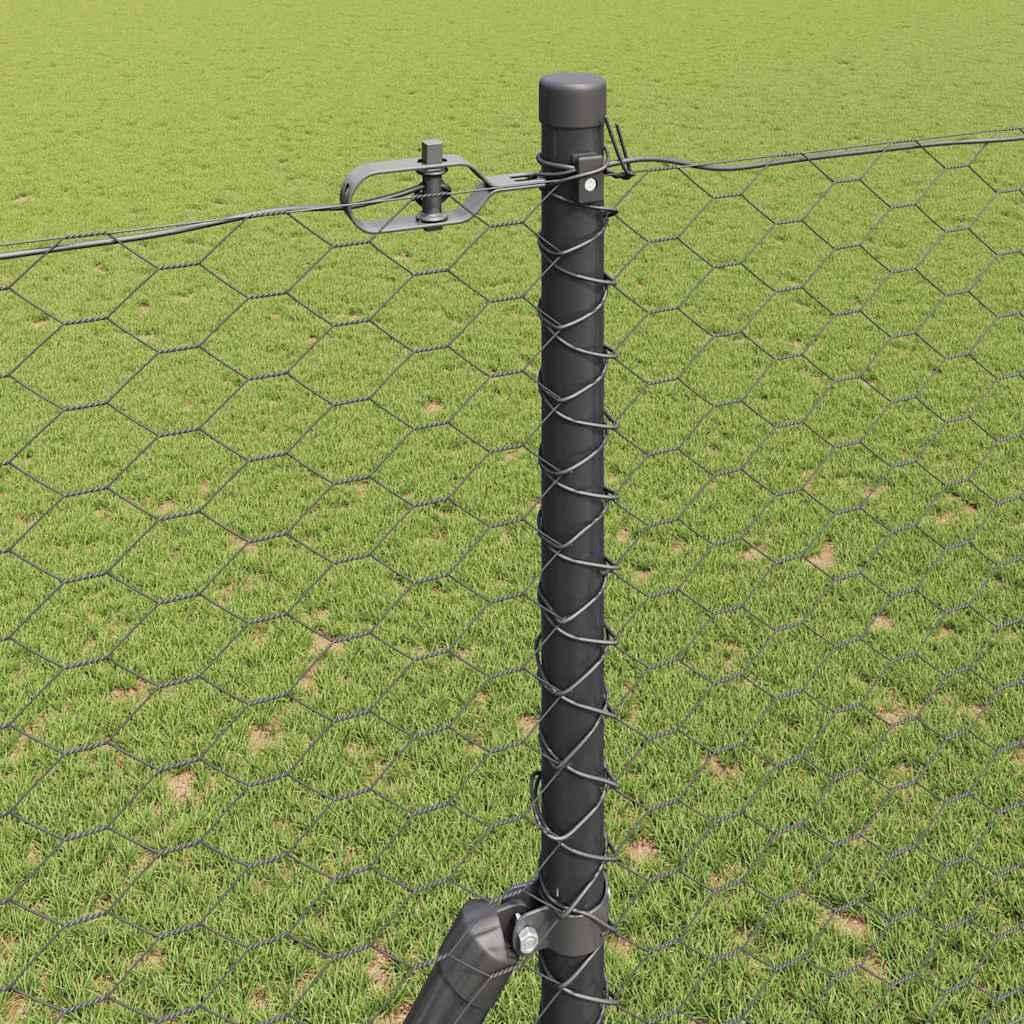 Fence with Posts Grey 1.6 x 10 m PVC-coated steel