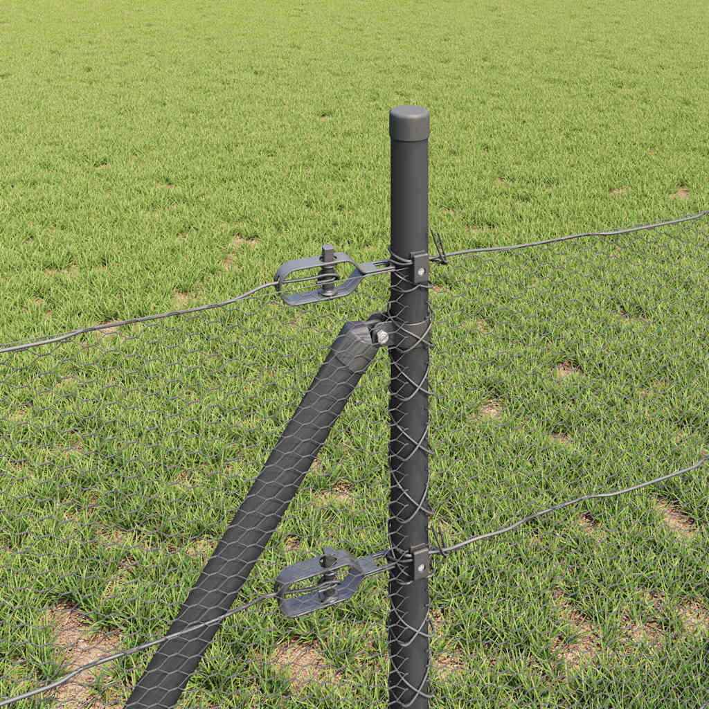 Fence with Posts Grey 0.6 x 25 m PVC-coated steel