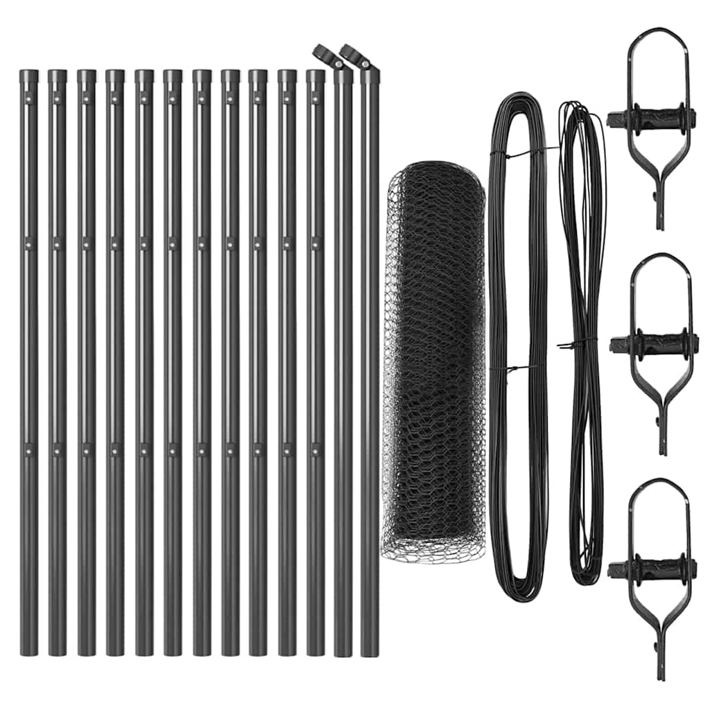 Fence with Posts Grey 0.6 x 25 m PVC-coated steel