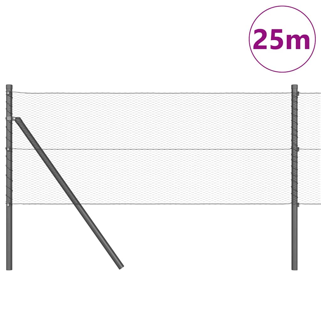 Fence with Posts Grey 0.6 x 25 m PVC-coated steel