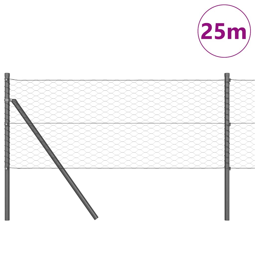Fence with Posts Grey 0.6 x 25 m PVC-coated steel