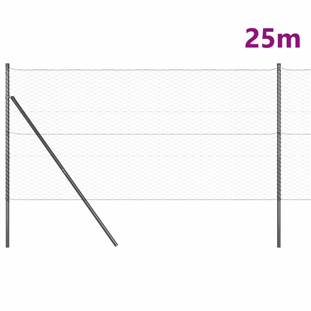 Fence with Posts Grey 1 x 25 m PVC-coated steel