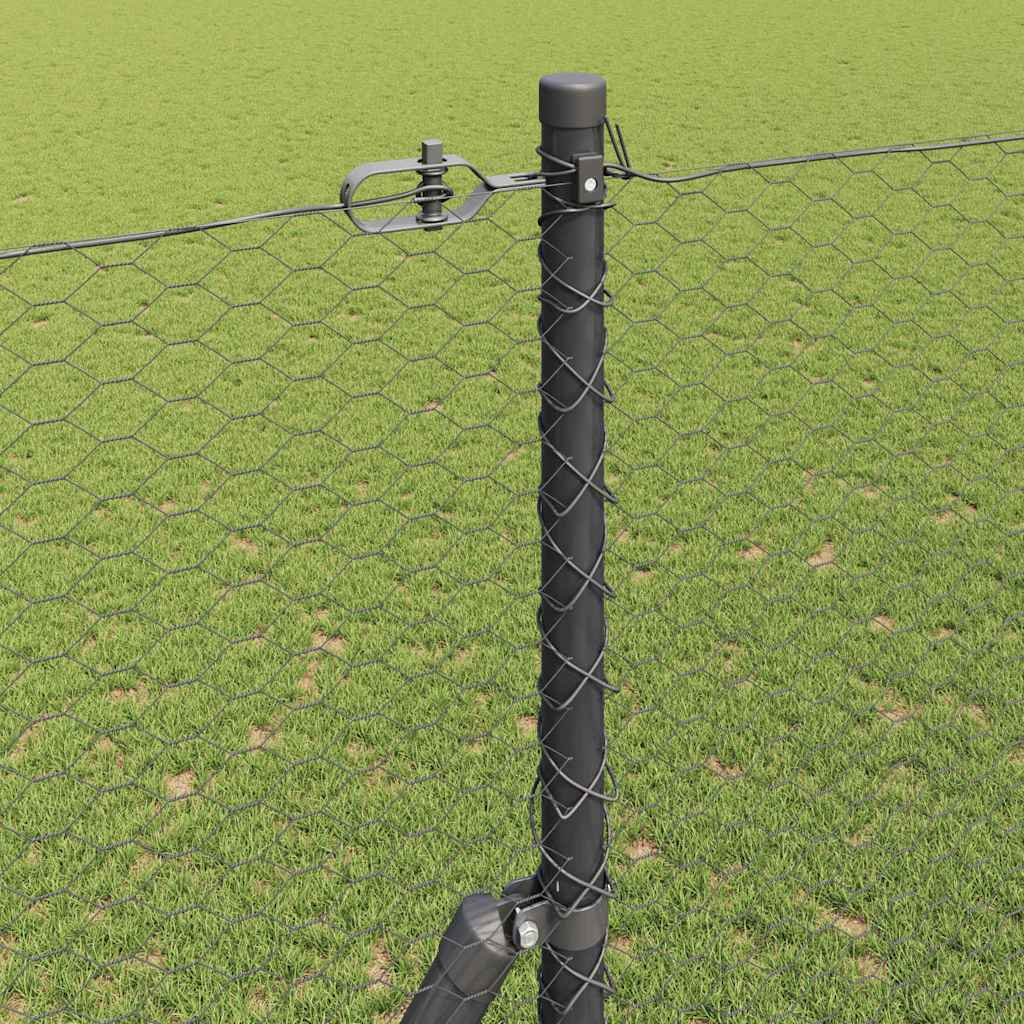 Fence with Posts Grey 1.5 x 25 m PVC-coated steel