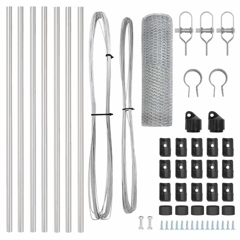 Fence with Posts Silver 0.5 x 10 m PVC-coated steel