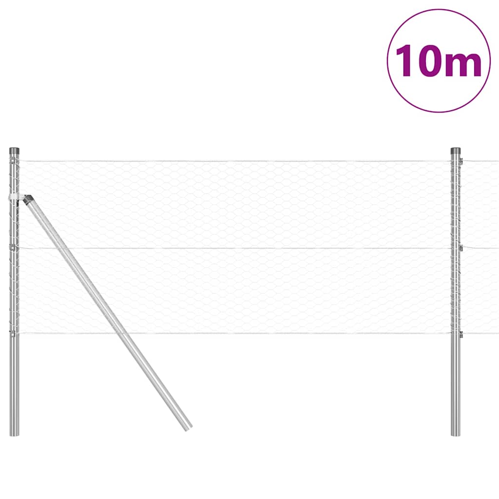 Fence with Posts Silver 0.6 x 10 m PVC-coated steel