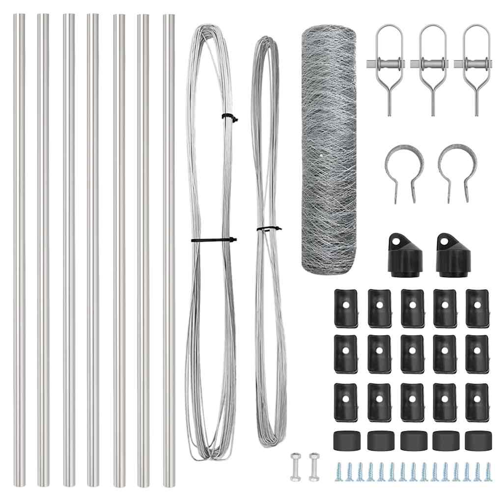 Fence with Posts Silver 0.6 x 10 m PVC-coated steel