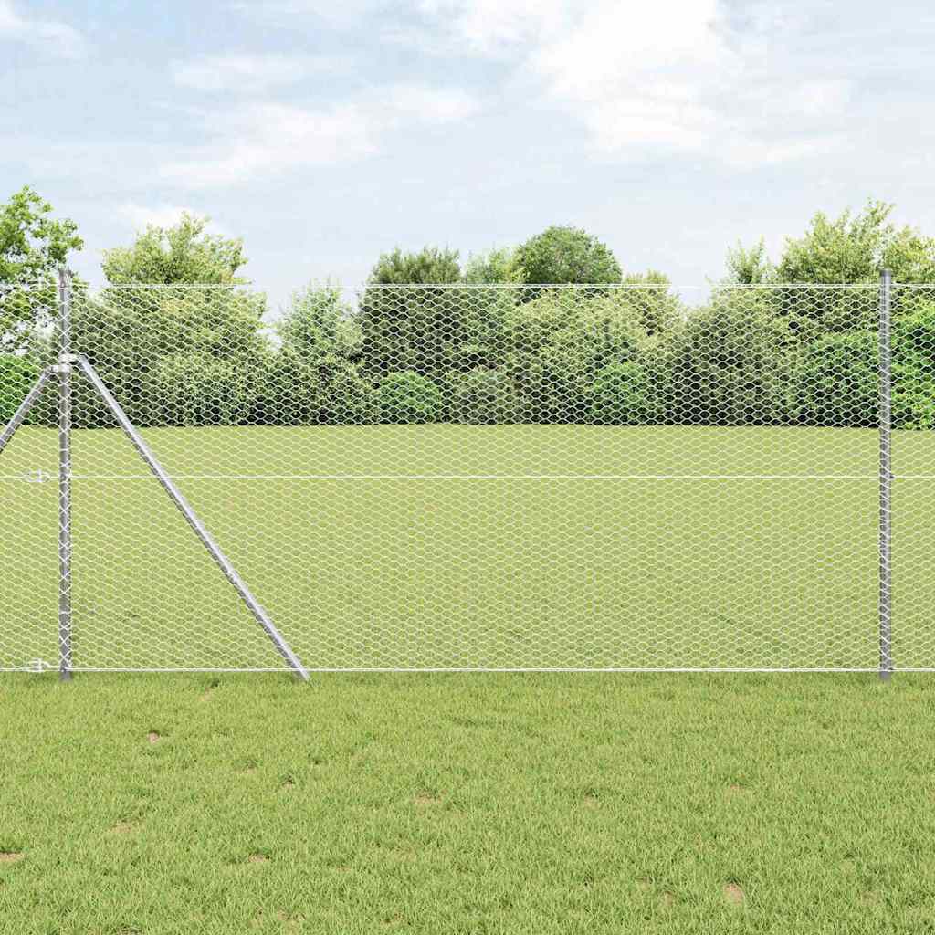 Fence with Posts Silver 1 x 10 m PVC-coated steel