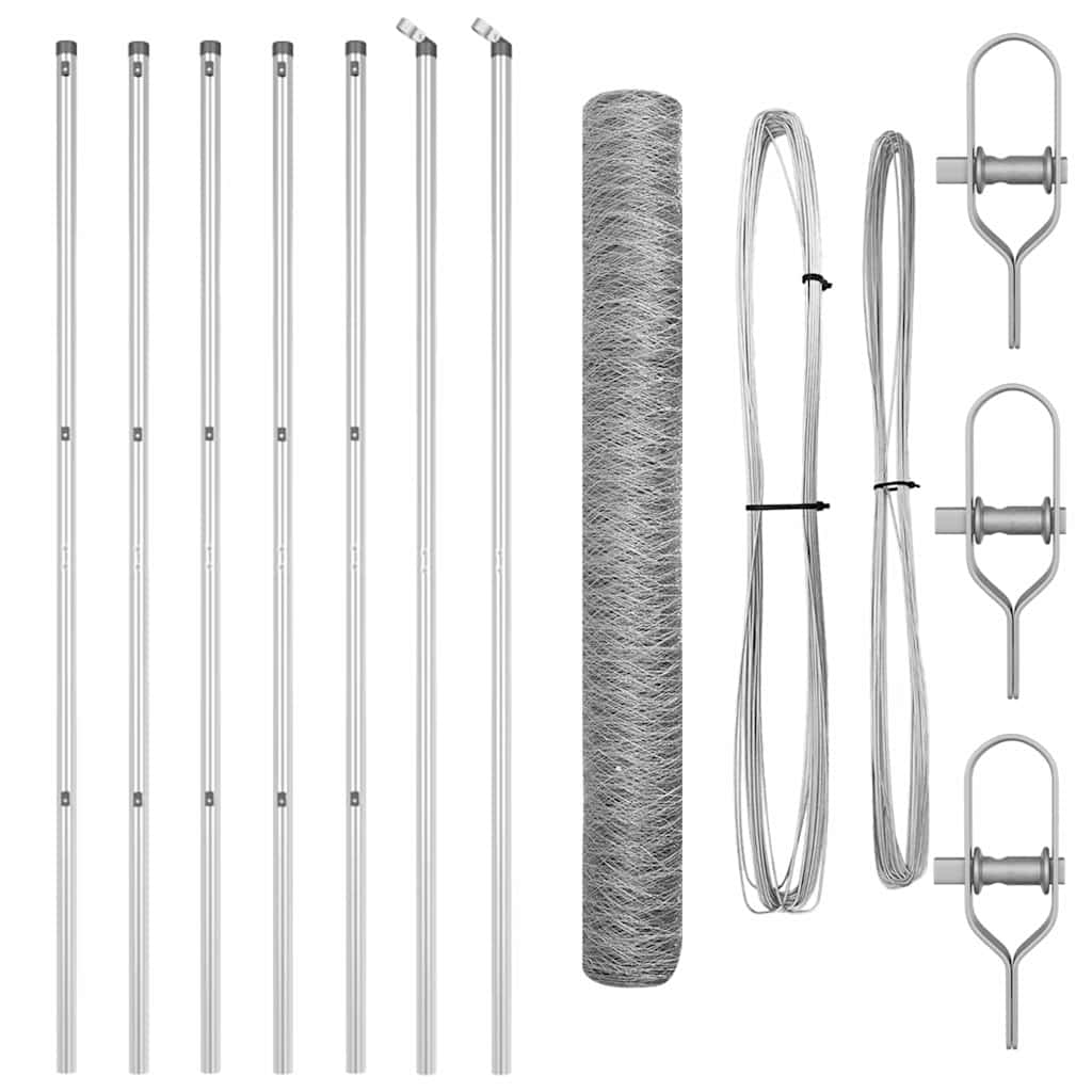 Fence with Posts Silver 1.2 x 10 m PVC-coated steel