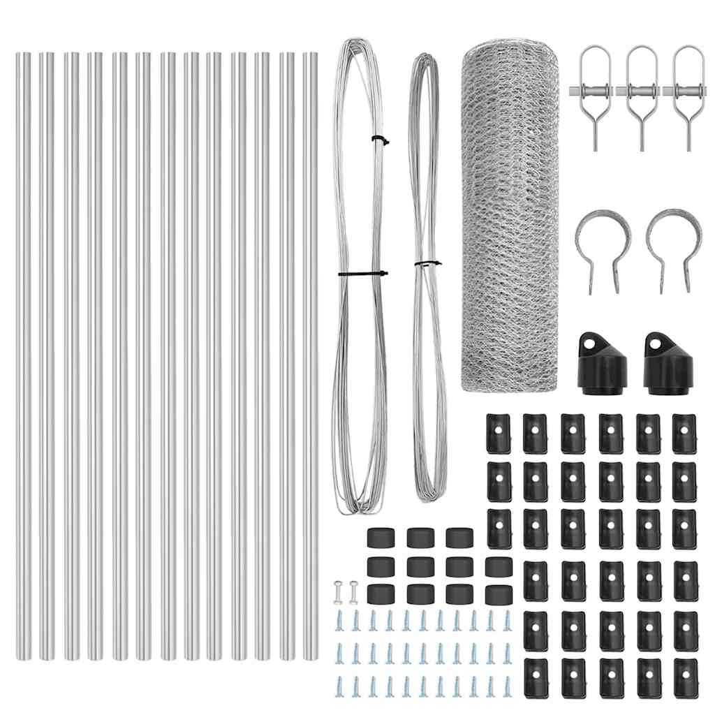 Fence with Posts Silver 0.4 x 25 m PVC-coated steel