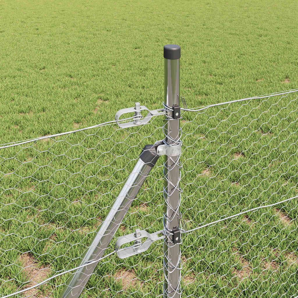 Fence with Posts Silver 0.5 x 25 m PVC-coated steel