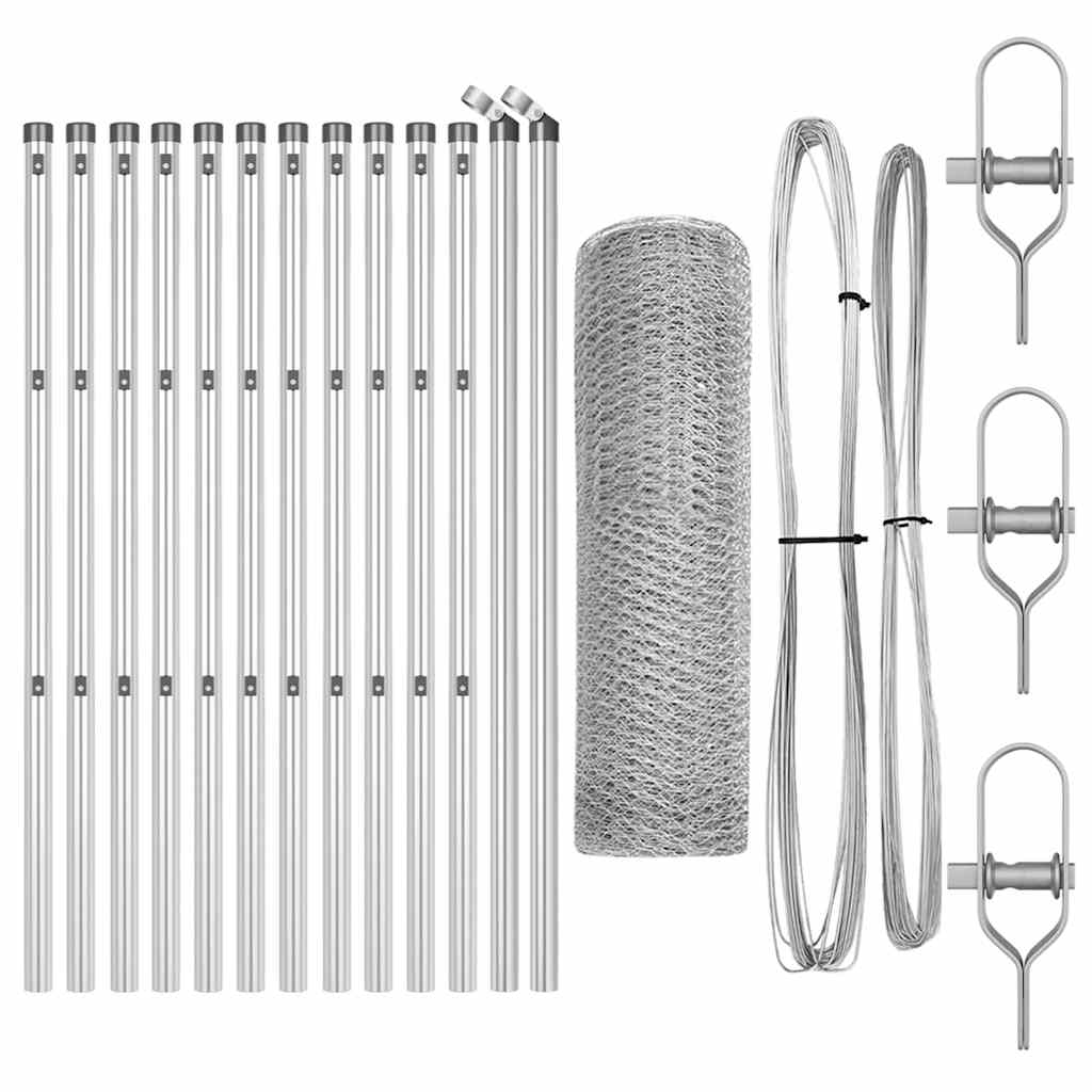 Fence with Posts Silver 0.6 x 25 m PVC-coated steel