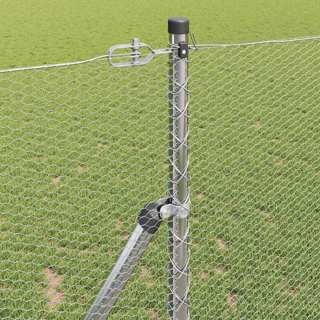 Fence with Posts Silver 1 x 25 m PVC-coated steel