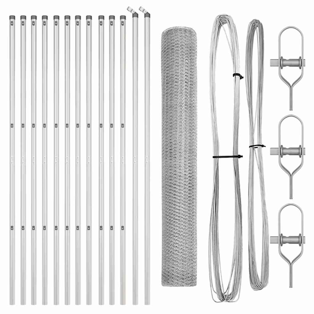 Fence with Posts Silver 1 x 25 m PVC-coated steel