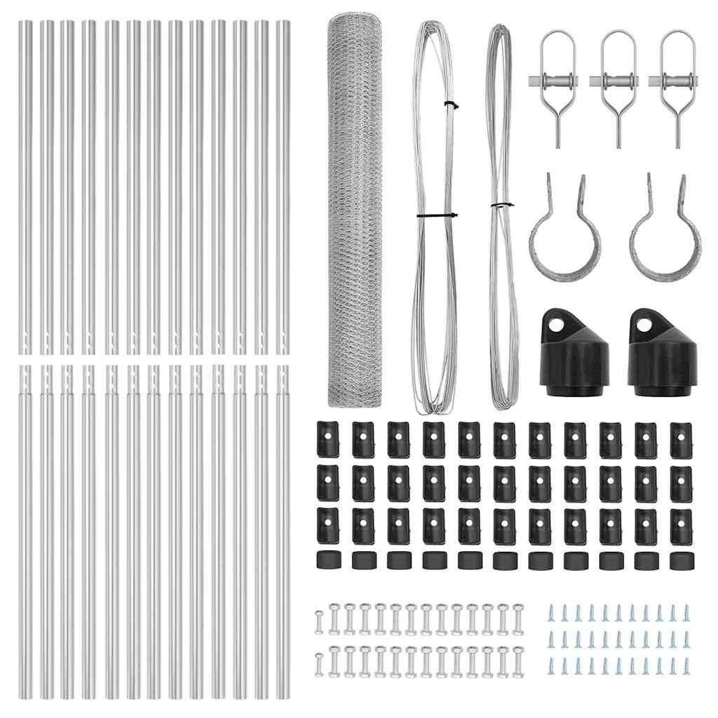Fence with Posts Silver 1 x 25 m PVC-coated steel