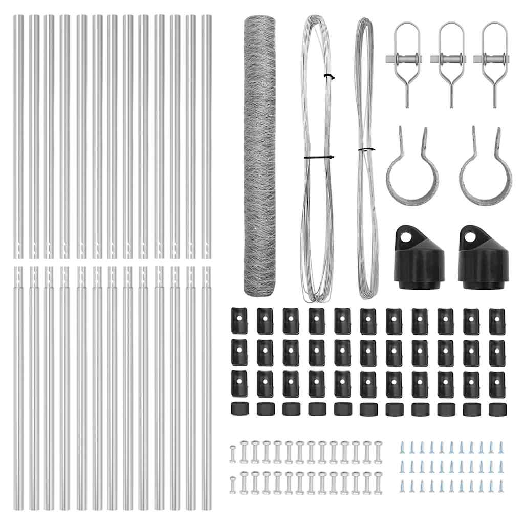Fence with Posts Silver 1 x 25 m PVC-coated steel