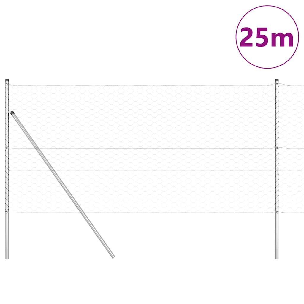 Fence with Posts Silver 1.4 x 25 m PVC-coated steel