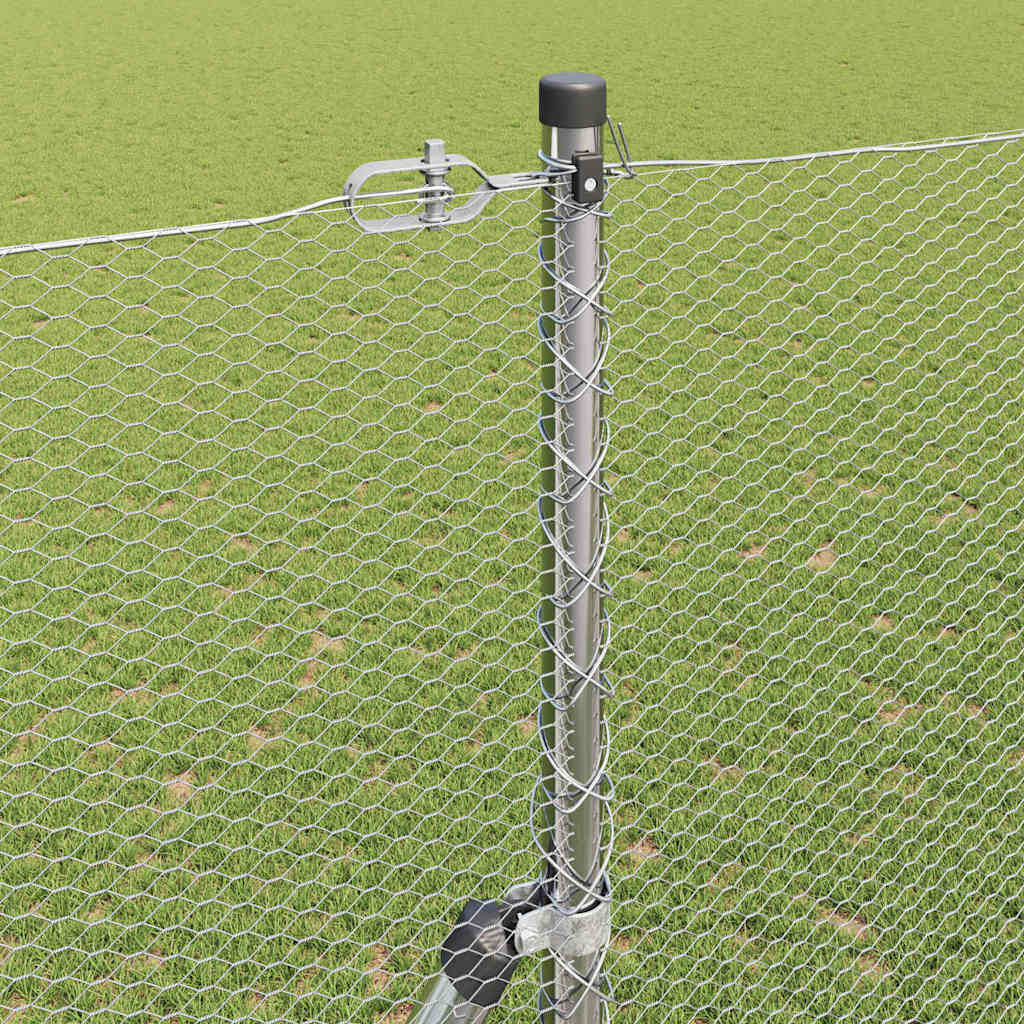 Fence with Posts Silver 1.5 x 25 m PVC-coated steel