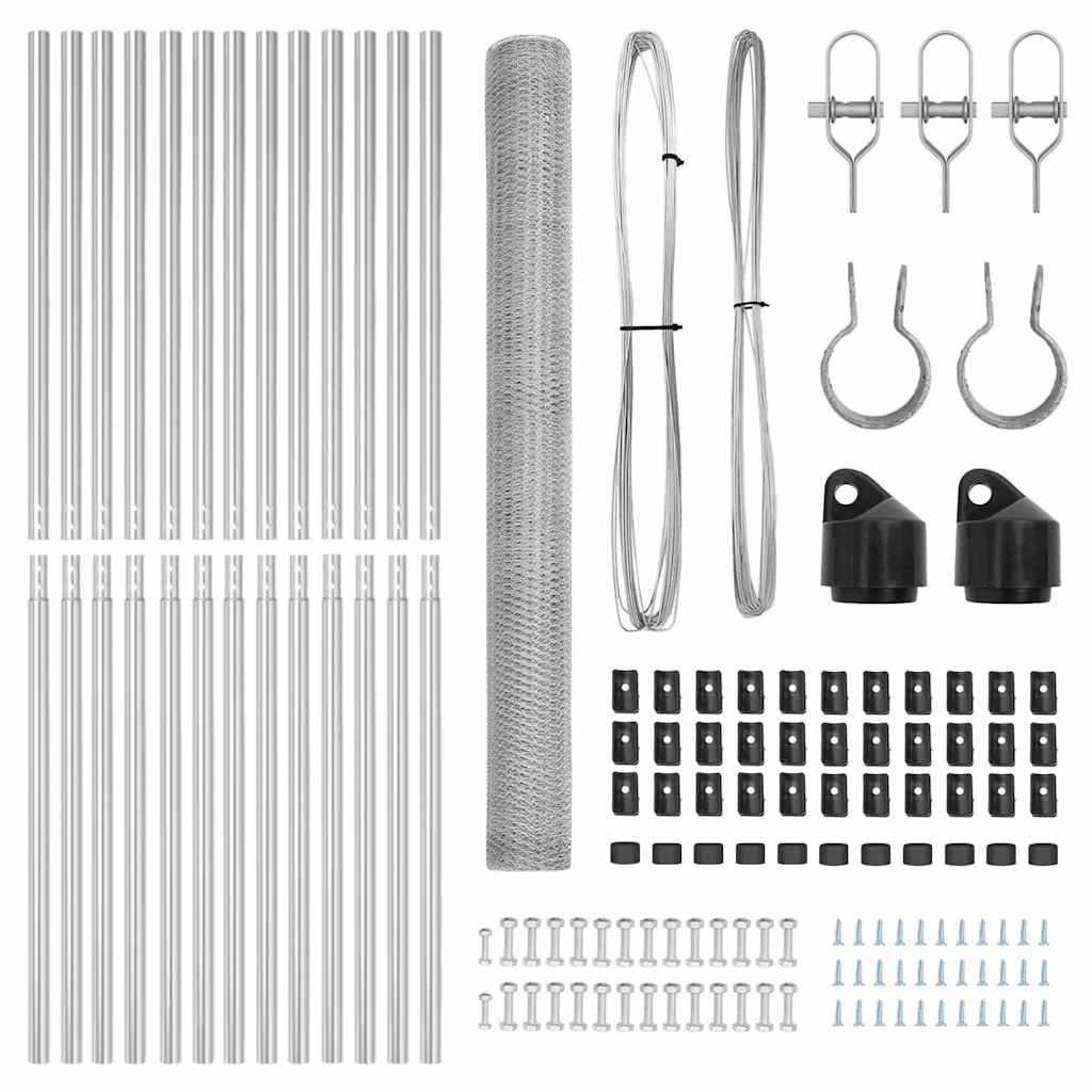 Fence with Posts Silver 1.5 x 25 m PVC-coated steel