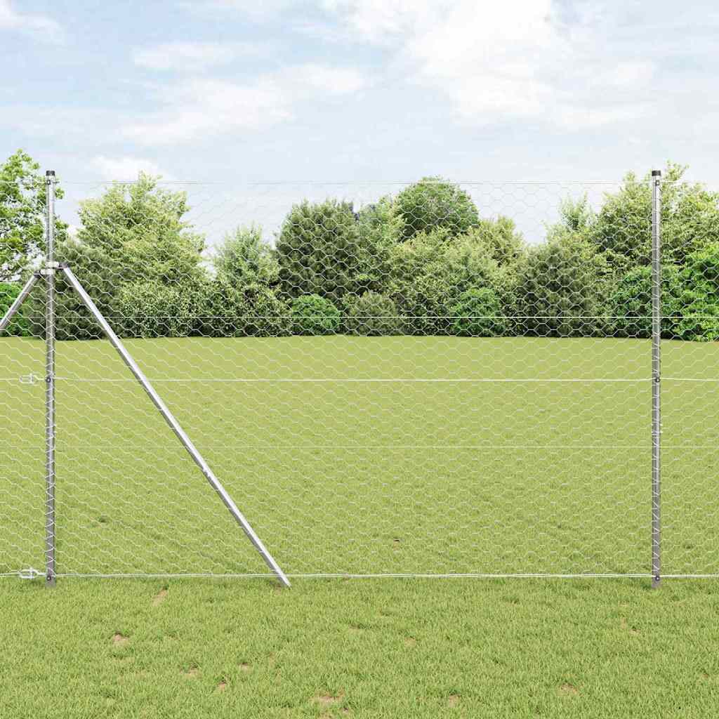Fence with Posts Silver 1.5 x 25 m PVC-coated steel