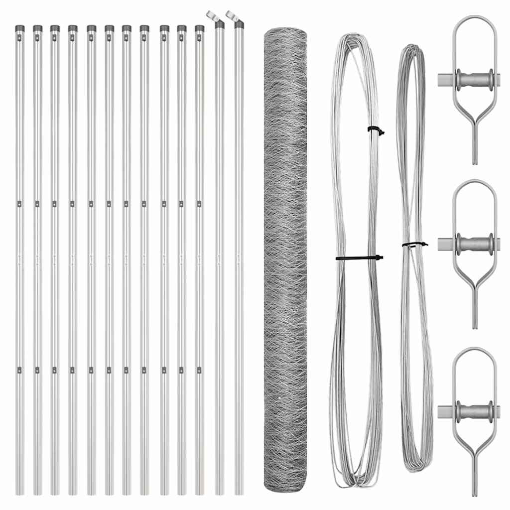 Fence with Posts Silver 1.5 x 25 m PVC-coated steel