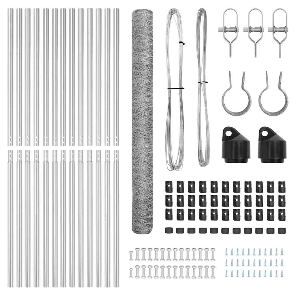 Fence with Posts Silver 1.5 x 25 m PVC-coated steel