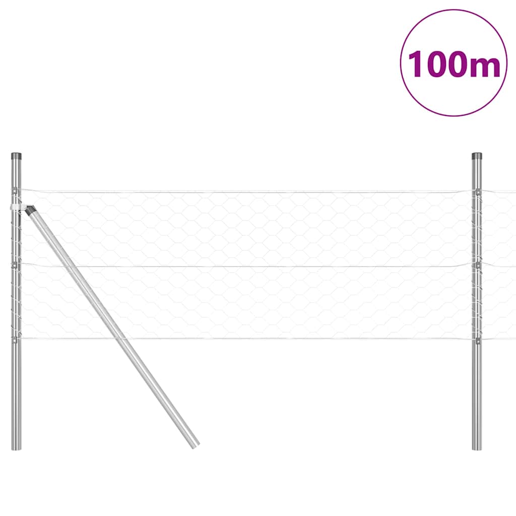 Fence with Posts Silver 0.8 x 100 m PVC-coated steel