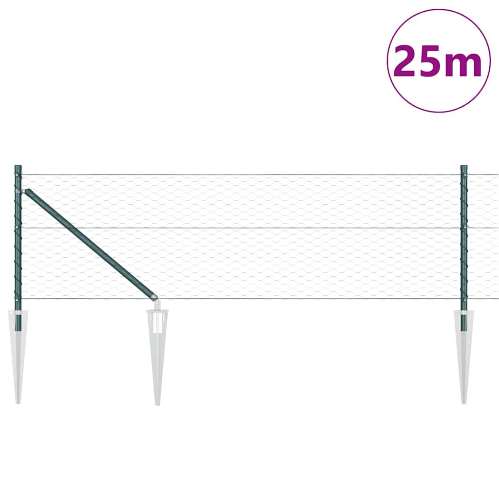 Fence with Posts Green 0.6 x 25 m PVC-coated steel