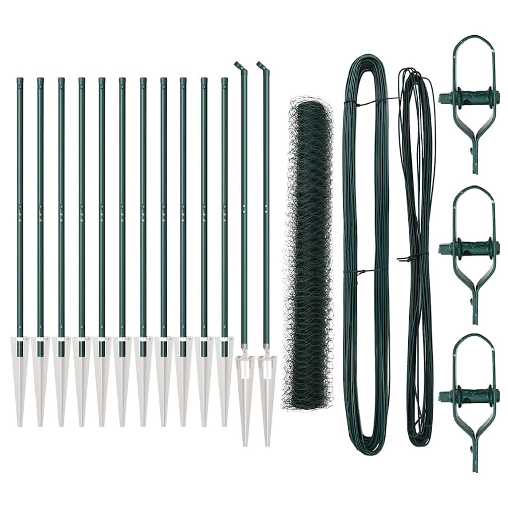 Fence with Posts Green 1 x 25 m PVC-coated steel