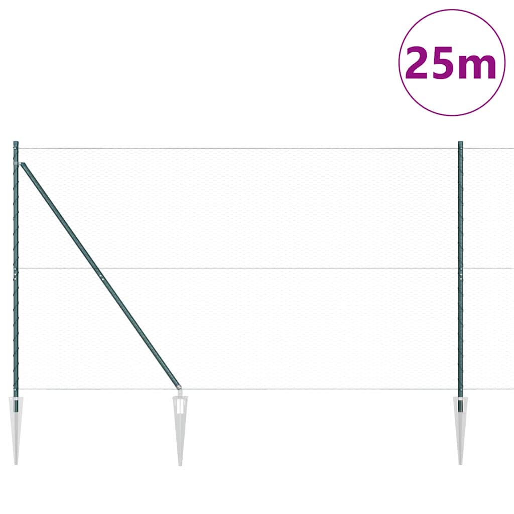 Fence with Posts Green 1.6 x 25 m PVC-coated steel