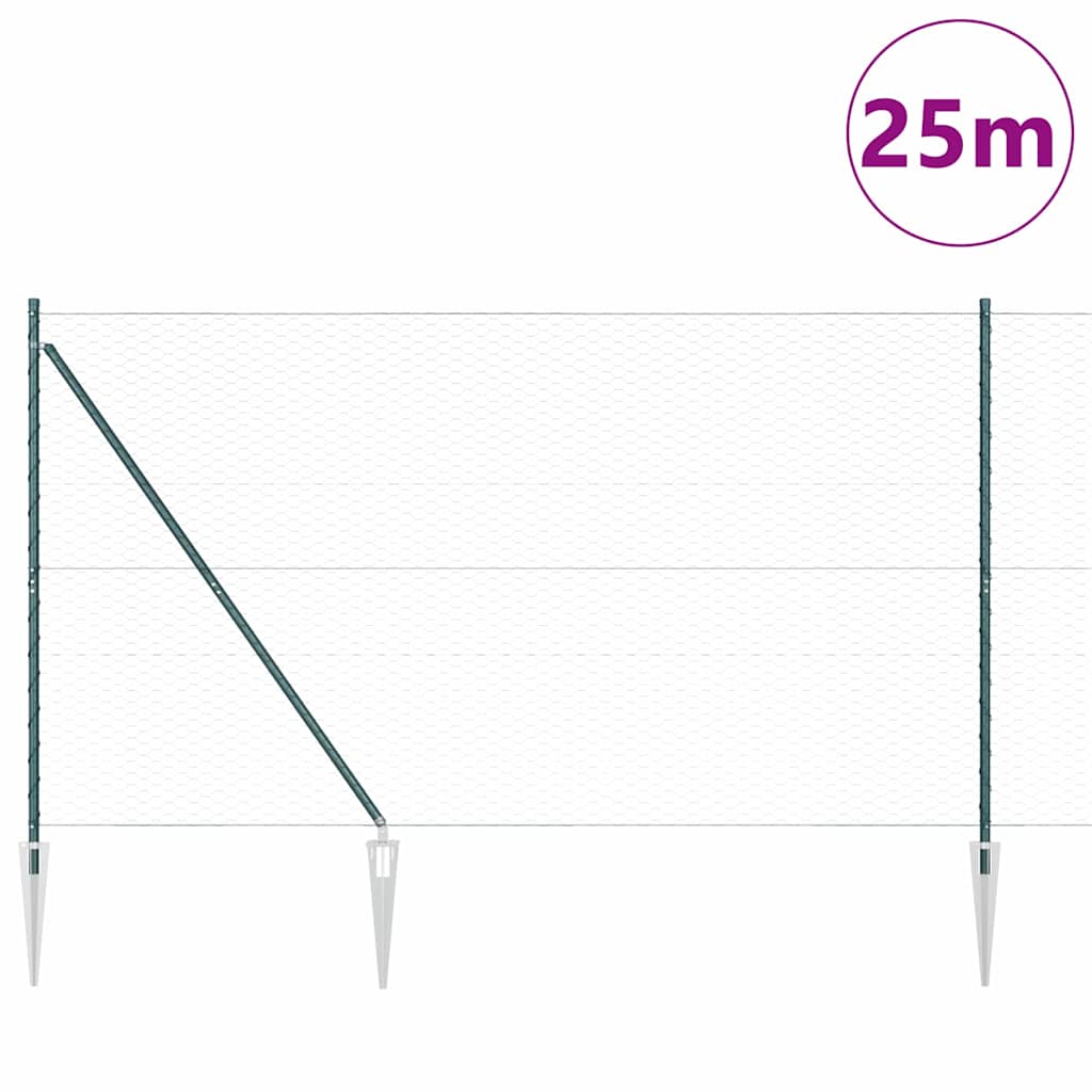 Fence with Posts Green 1.6 x 25 m PVC-coated steel