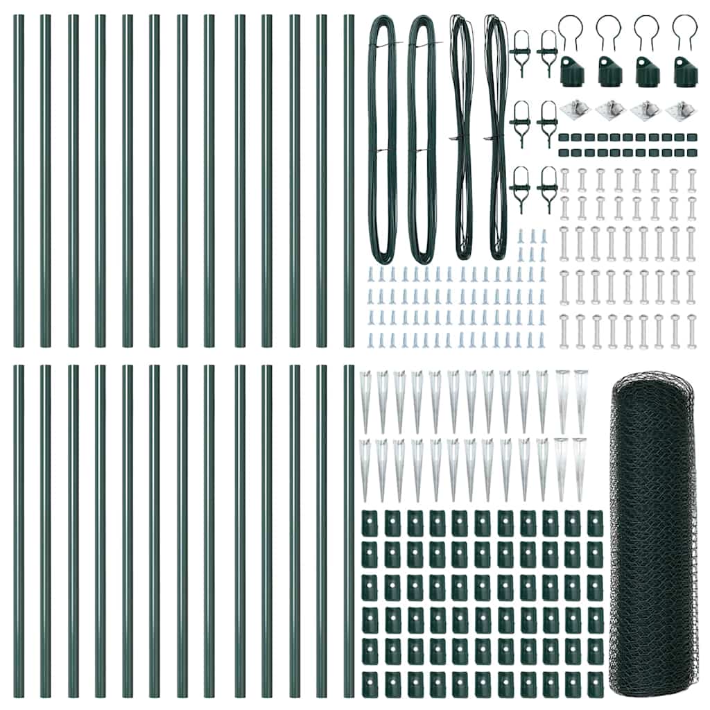 Fence with Posts Green 0.6 x 50 m PVC-coated steel