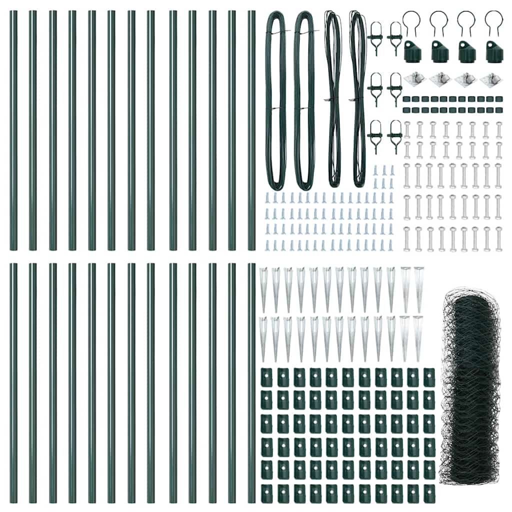 Fence with Posts Green 0.6 x 50 m PVC-coated steel