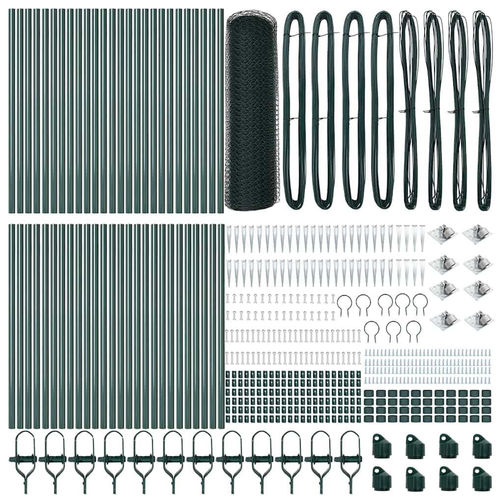 Fence with Posts Green 0.6 x 100 m PVC-coated steel