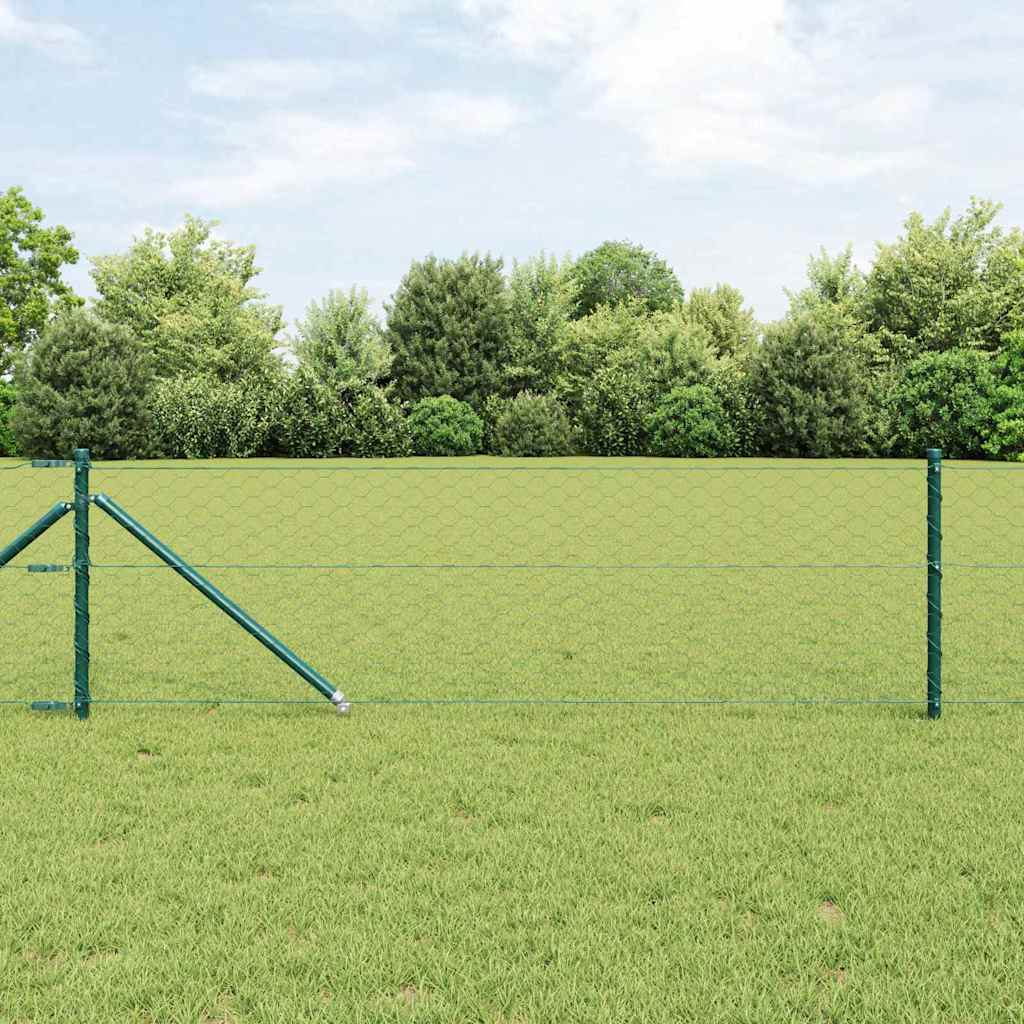 Fence with Posts Green 0.6 x 100 m PVC-coated steel