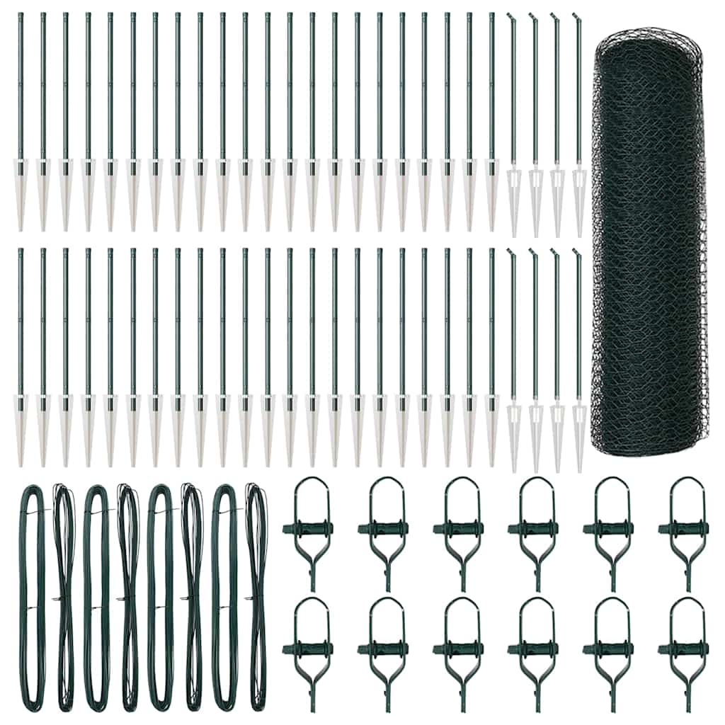 Fence with Posts Green 1 x 100 m PVC-coated steel