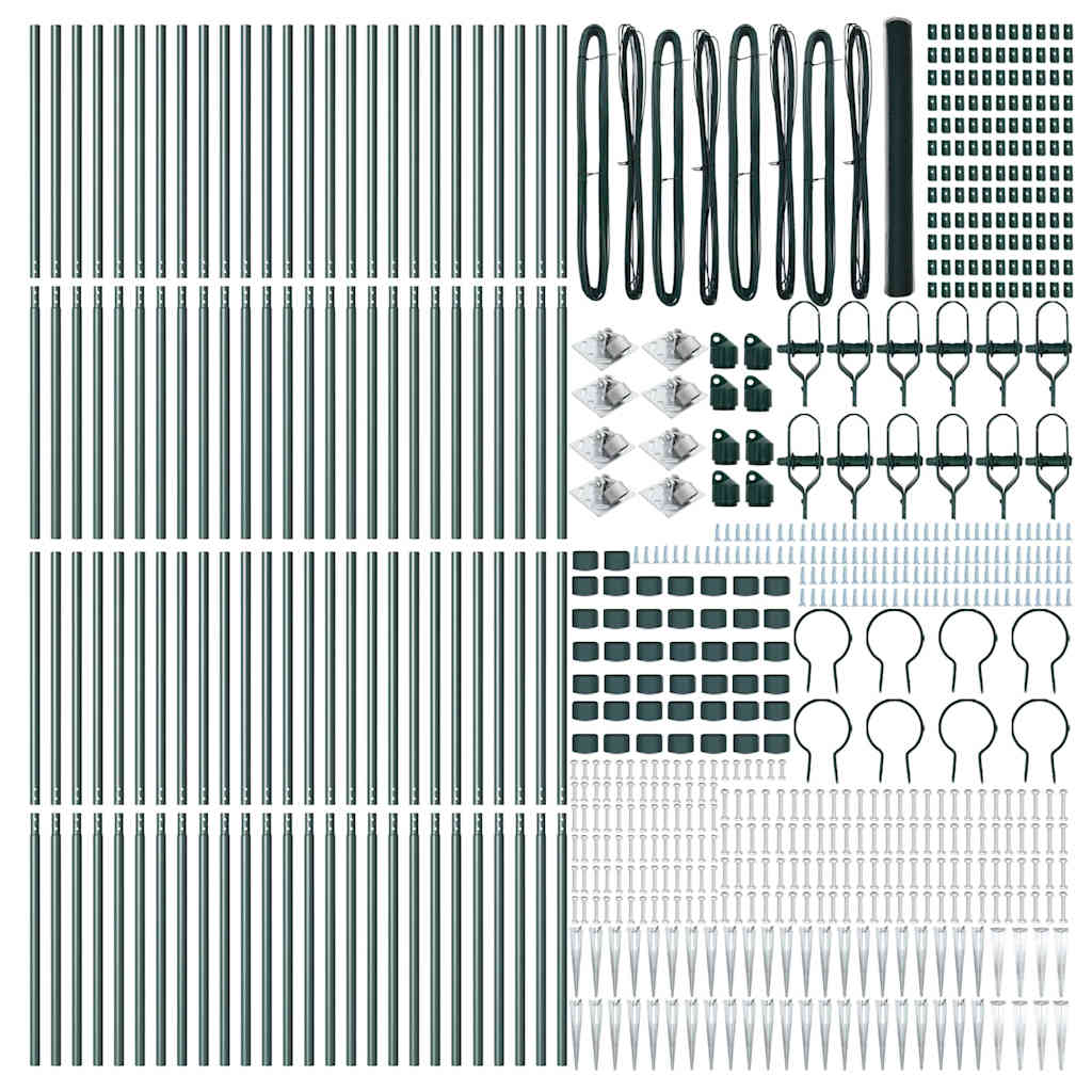 Fence with Posts Green 1.5 x 100 m PVC-coated steel