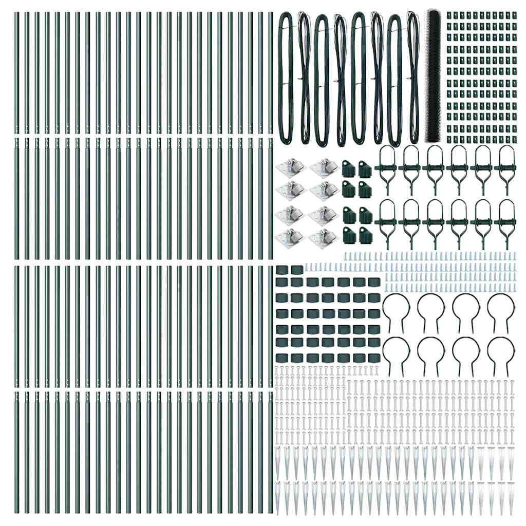 Fence with Posts Green 1.6 x 100 m PVC-coated steel