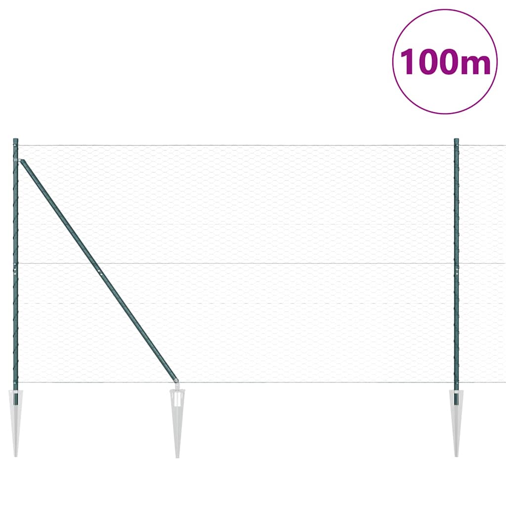 Fence with Posts Green 1.6 x 100 m PVC-coated steel