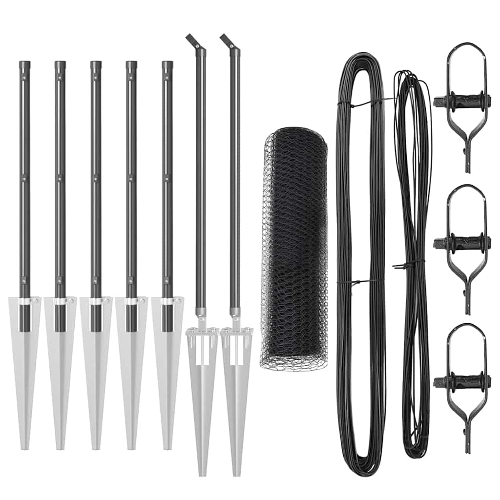 Fence with Posts Grey 0.6 x 10 m PVC-coated steel