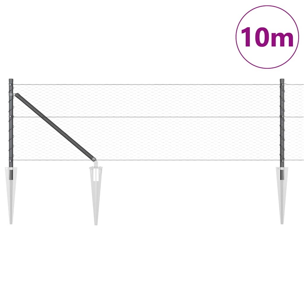 Fence with Posts Grey 0.6 x 10 m PVC-coated steel