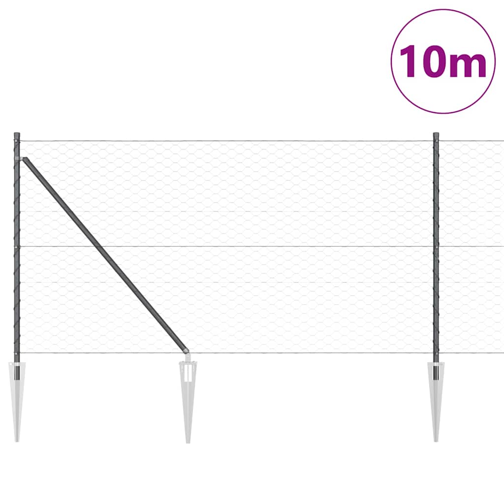 Fence with Posts Grey 1 x 10 m PVC-coated steel